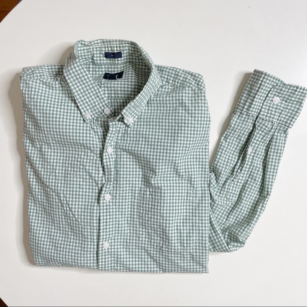 J. Crew Men’s Slim Mini Gingham Pocket Button Shirt Green White Size Large